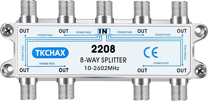 8 Way Coaxial Cable Splitter, Support 10-2602MHz, RG6 Compatible, Nickel-Plated by TKCHAX