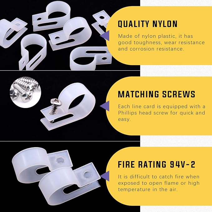 Swpeet 120 Pack White 3/4 Inch Nylon Plastic R-Type Cable Clips Clamp Kit - Image 3