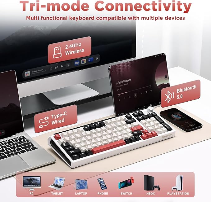 K98 Wireless Mechanical Keyboard, Tri-Mode BT5.0/2.4GHz/USB-C Hot Swappable - Image 4