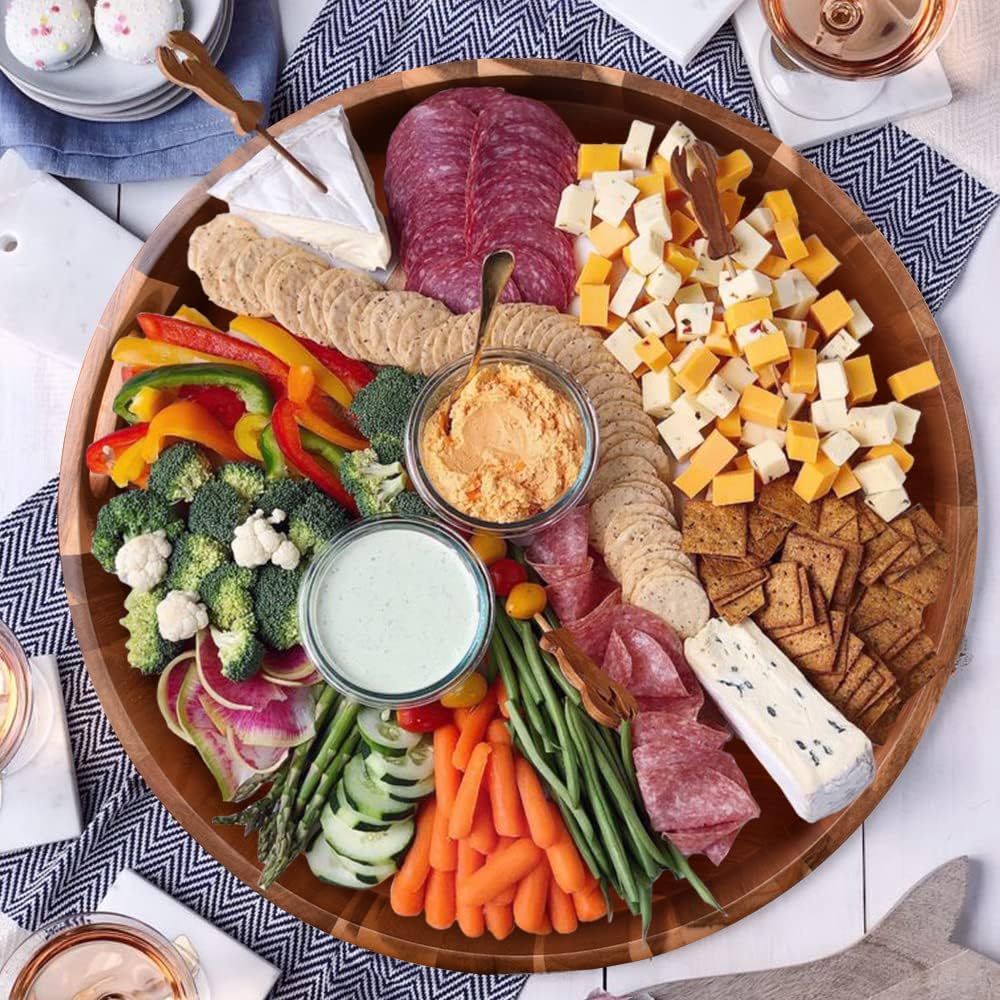 Extra Large Round Serving Tray, 20INCH, Heavy Duty Acacia Wood Trays for Big Ottoman Coffee Table Counter Giant Decorative Organizer Tray, Huge Kitchen Serveware Cheese Board Charcuterie Tray