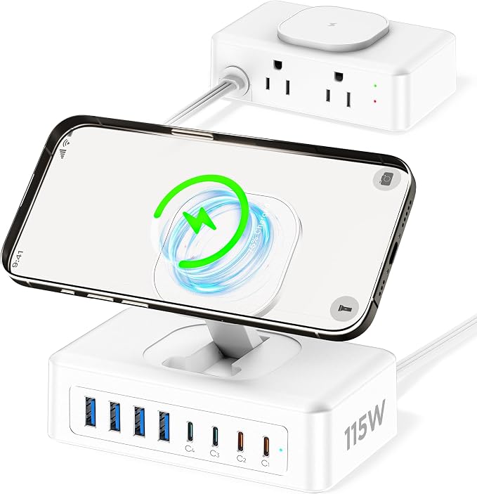 115W USB Charging Station Power Strip, 11-in-1 USB C Charger Block, 2AC Outlets by AcozvinPowerStrip