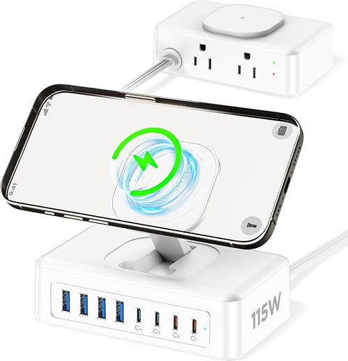 115W USB Charging Station Power Strip, 11-in-1 USB C Charger Block, 2AC Outlets by AcozvinPowerStrip