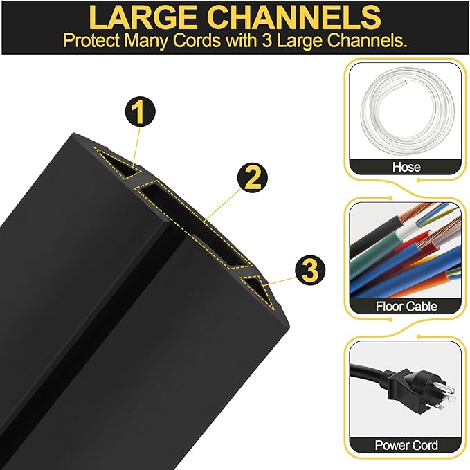 MYFAMIREA 20FT Floor Cord Cover Heavy Duty Cable Cover Protector 3 Channels - Image 3