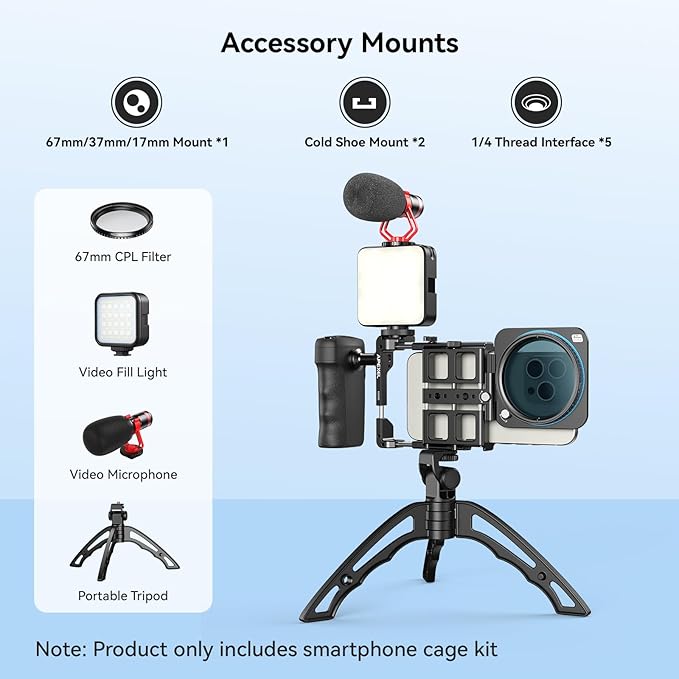 APEXEL Universal Phone Rig Video Kit. Aluminum Handheld Smartphone Vlogging Cage - Image 2