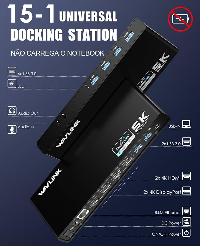 WAVLINK Pro Dual 4K@60Hz Universal Docking Station | USB 3.0/USB-C Laptop Dock - Image 2