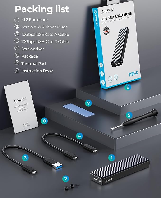 ORICO M.2 NVMe SSD Enclosure, USB 3.1 Gen 2 PCIe External Adapter NVMe Case - Image 8