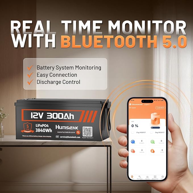 Bluetooth 12V 300Ah Battery LiFePO4 Lithium Built-in 100A BMS, 15000 Deep - Image 3
