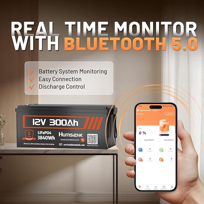 Bluetooth 12V 300Ah Battery LiFePO4 Lithium Built-in 100A BMS, 15000 Deep - Image 3