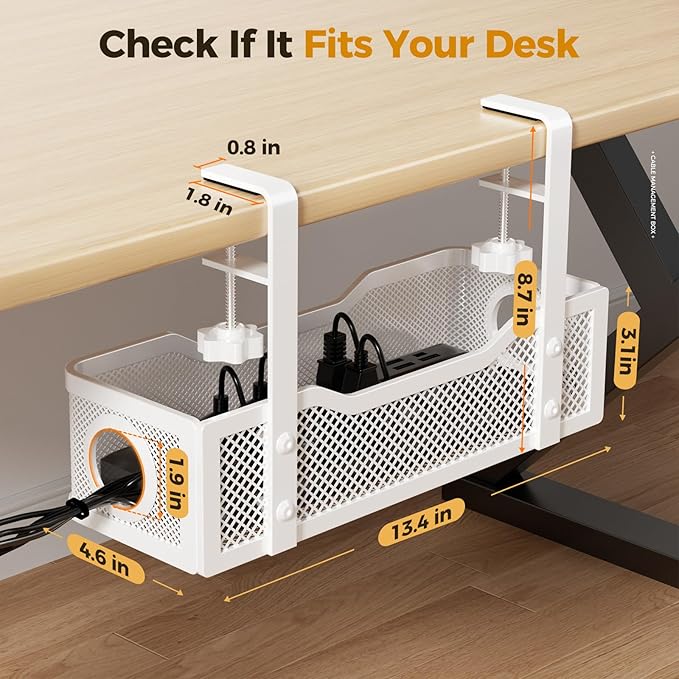 4 Pack Under Desk Cable Management Box White, Cinati 53.6" Wire Organizers No - Image 5