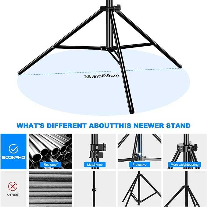 2pack Heavy Duty Light Stand 9.2ft / 110" Aluminum Spring Cushioned Tripod - Image 7