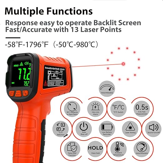 50:1 Infrared Thermometer Temperature Gun, -58°F to 1796°F Digital Laser Temp - Image 3
