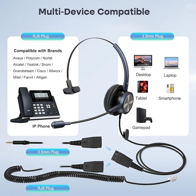 MAIRDI Telephone Headset with RJ9 & 3.5mm Jack - Image 4