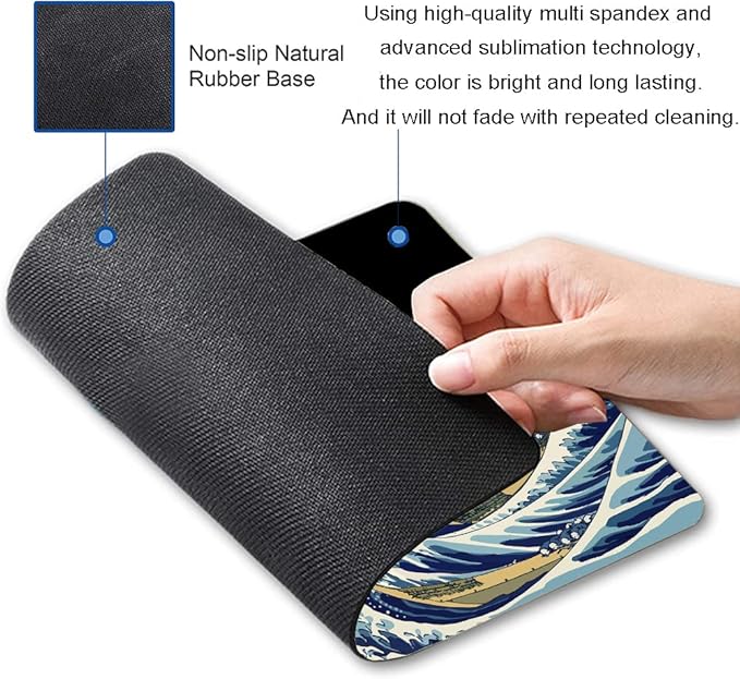 Mouse Pad, Japanese Sea Wave Design Mouse Pad, Washable Square Cloth Mousepad - Image 2