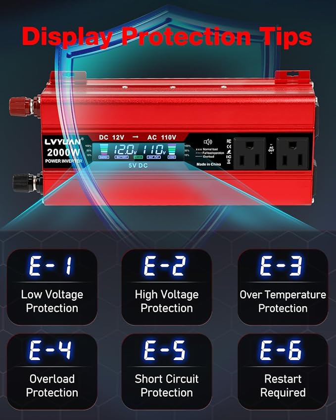 LVYUAN 1000W Car Power Inverter 12V to 110V DC to AC - Image 5