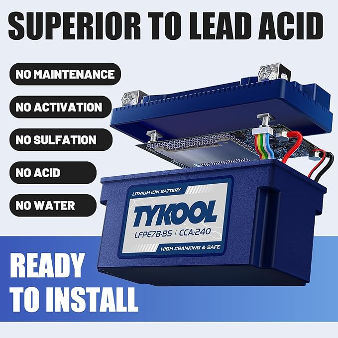 YT7B-BS 12V 4Ah 240CCA LiFePO4 Motorcycle Battery, Built in BMS, - Image 4