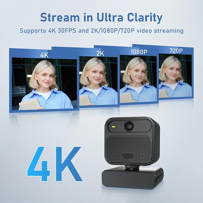 4K Webcam with 2 Microphone, Wide Angle PC Cameras with Mirror & Flip Funtion - Image 2