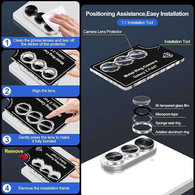 for Samsung Galaxy Z Fold 7 Camera Lens Protector, Individual Metal Ring - Image 6