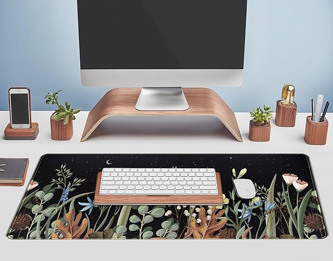 Cute Gaming Black Wild Flowers Desk Mat Mouse Pad Star Moon Floral Mousepad - Image 5