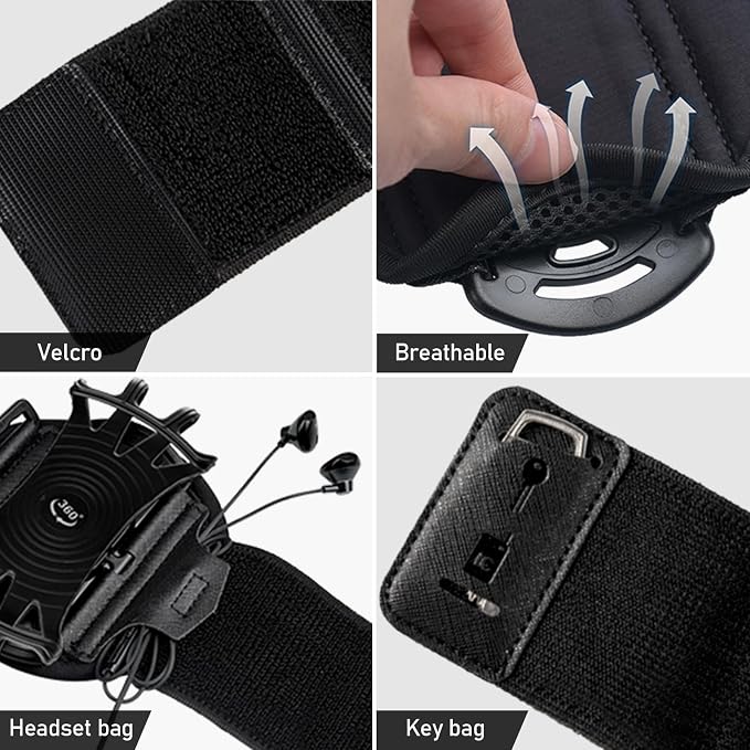 Wristband Phone Holder for Running, Forearm Armbands 360° Rotatable & - Image 7