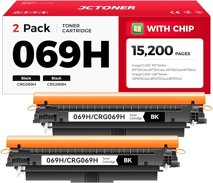 069H 069 Black Toner Cartridge Set 2-Pack MF753Cdw High Capacity Replacement by JCTONER