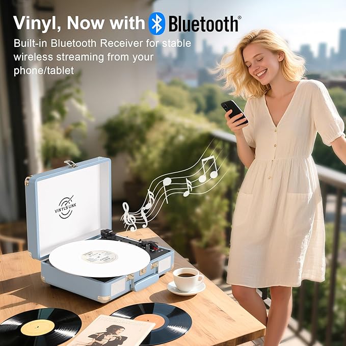 VINYLS LINK Vinyl Record Player Bluetooth, 3-Speed Turntable Vinyl Player - Image 2