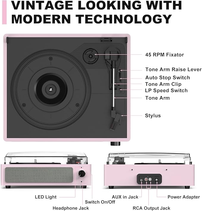 Vinyl Record Player with Speakers Turntable - Image 8