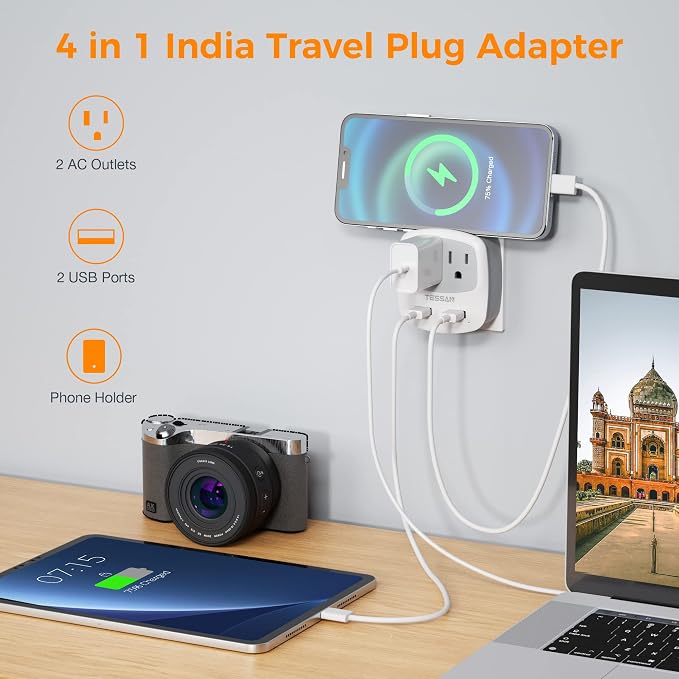 TESSAN US to India Plug Adapter, Type D Travel Adaptor - Image 2