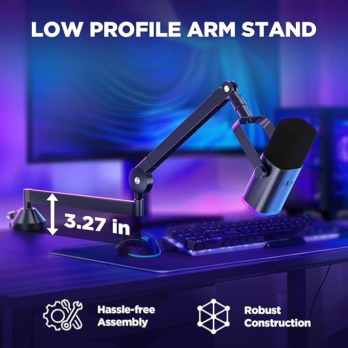 InnoGear Low Profile Mic Arm, 360° Rotatable Microphone Boom Arm Mic Stand - Image 2