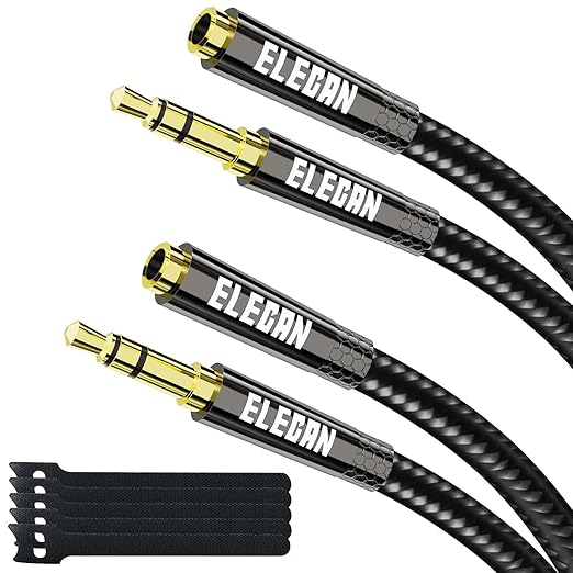 Elecan Headphone Extension Cable 3 Ft/2 Pack, 1/8 Inch 3.5 MM AUX Cord Wire by Elecan