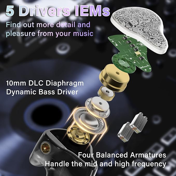 BASN Bmaster5 in Ear Monitors, 1DLC Diaphragm+4BA 5 Drivers IEM Earphones - Image 2
