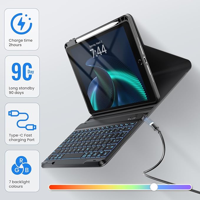 OYEEICE Keyboard Case for iPad 9th Generation- Detachable Wireless Backlit - Image 5