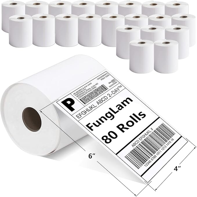 FungLam 80 Rolls 4x6 Direct Thermal Shipping Labels, 250 Labels Per Roll by FungLam