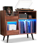 Large Record Player Stand with Sliding Door, 350 Vinyl Record Storage Cabinet by MULEJYBO