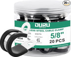 20pcs 5/8 Inch Stainless Steel Cable Clamps, Rubber Coated Cushioned Insulated by OURU