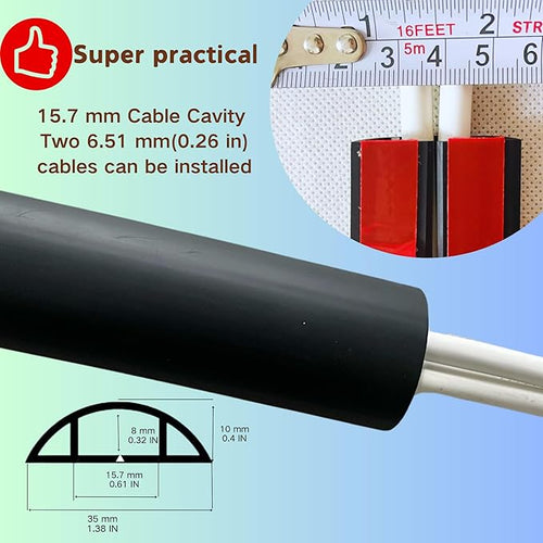 3.3ft Self Adhesive Floor Cord Cover, Heavy Duty Soft PVC Cable Protector and - Image 2