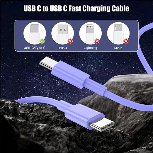 3-Pack Purple 60W USB C to USB C Cable, Type C Fast Charging Cable - Image 7