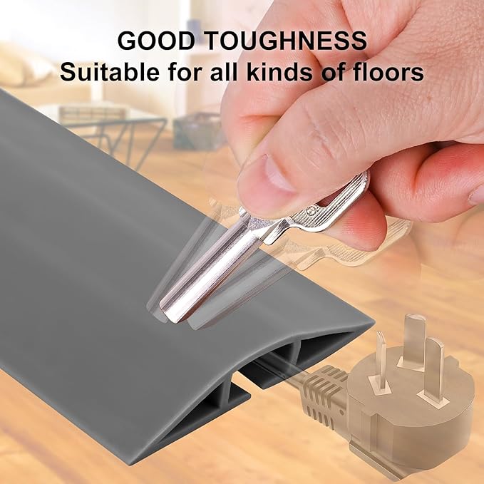 6.5Ft Floor Cord Cover Gray Silicone Cable Protector Easy to Install Wire - Image 5