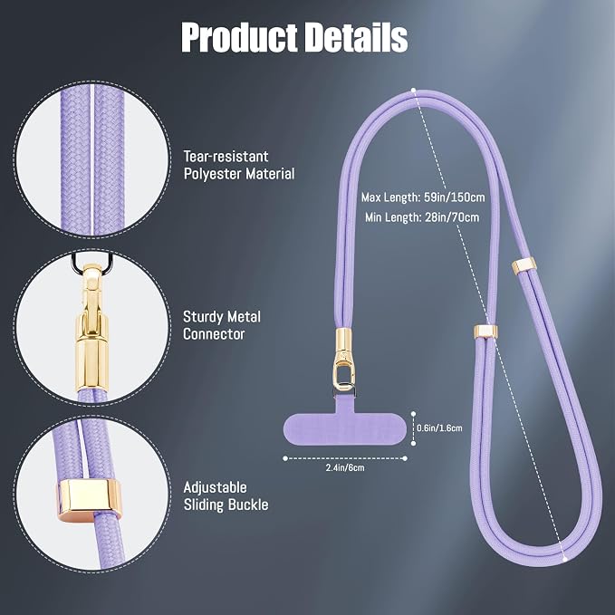 Phone Lanyard 2 Pack, 2x Adjustable Crossbody Phone Strap, 2x Tether Tab - Image 5