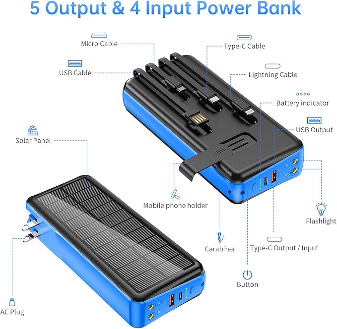 Portable Charger with Built in Cable and Wall Plug 50000mAh PD30W Fast Charging - Image 5