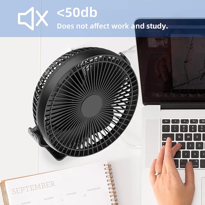 Clip Fan, 8 Inch Mini Quiet Desk Fan, 10000mAh USB Rechargeable Battery - Image 6
