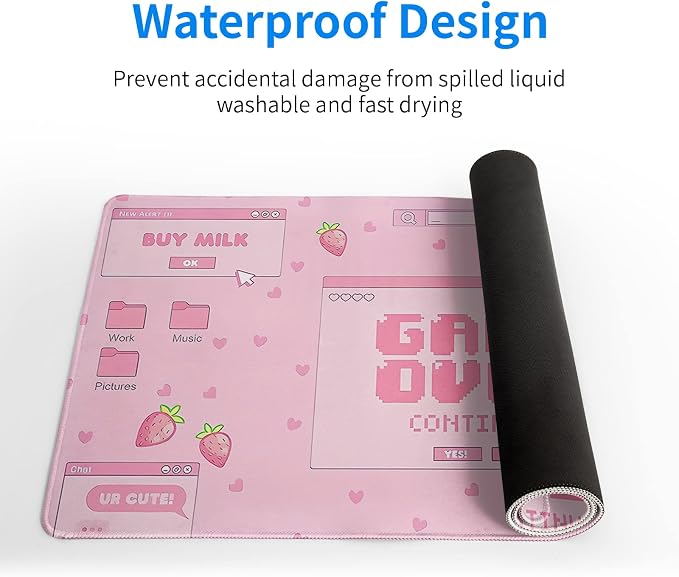 Pink Gaming Mouse Pad 31.5x11.8 Inch Pastel Game Over Large Mousepad Kawaii - Image 3