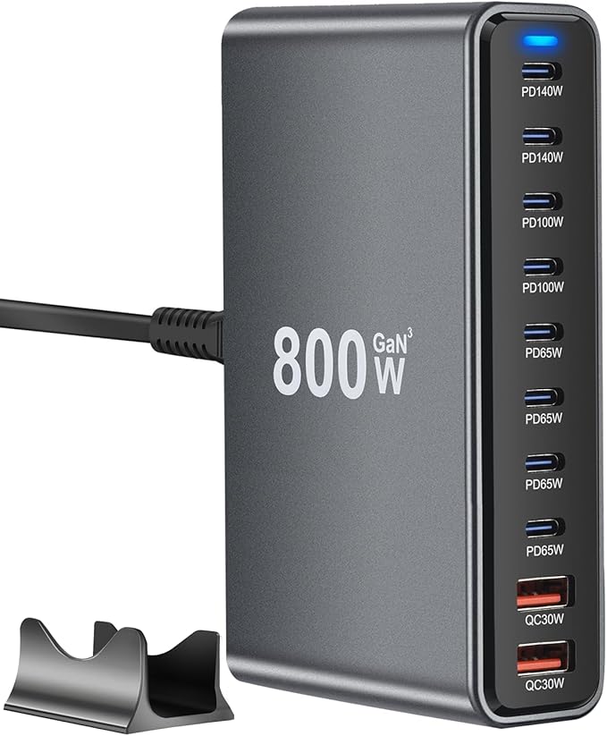 800W USB C Fast Charger Block, 10 Port USB Charging Station, GaN Ⅲ Pro Dual by LMSEP