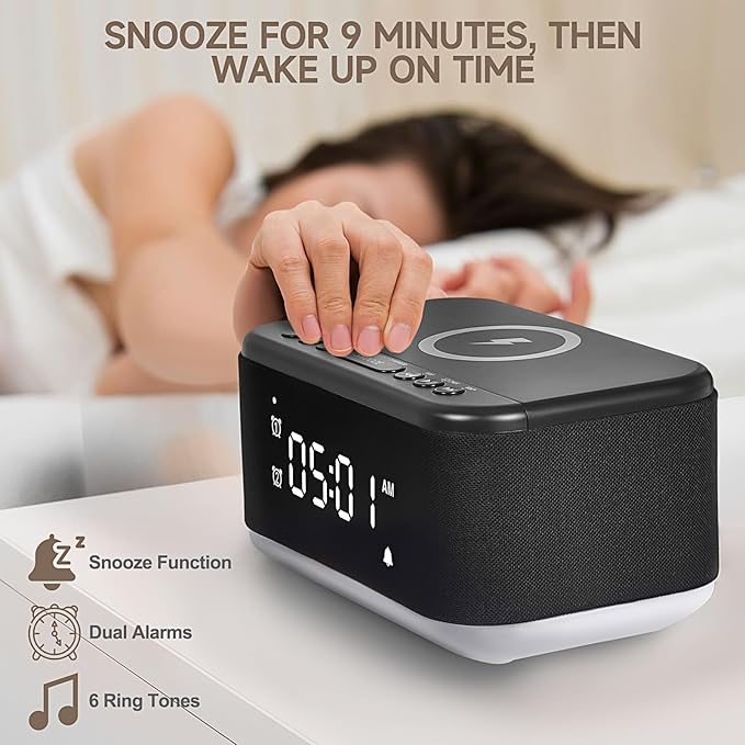 Alarm Clock Speaker Wireless Charger, Digital Alarm Clocks Bedrooms Bluetooth - Image 4