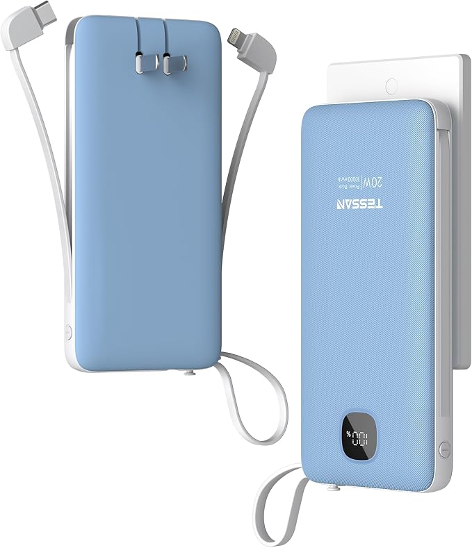 TESSAN Portable Charger with Built in Cables, 10000mAh Power Bank Fast Charging by TESSAN