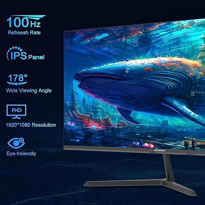 SANSUI 24 inch Monitor, IPS Display FHD Computer Monitor, 100Hz Monitor VESA - Image 2