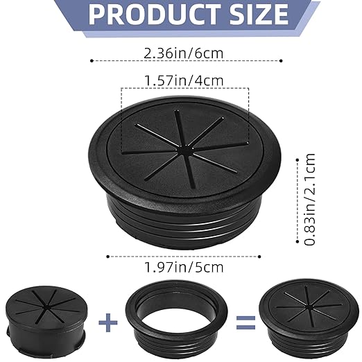 6-Pack Black Desk Grommet Cable Management Kit - Image 2