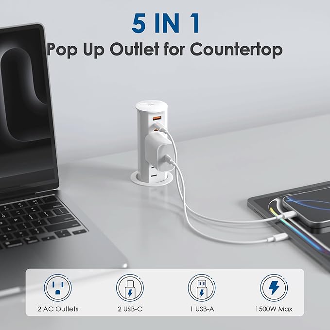 2 Inch Pop Up Outlet for Countertop, Power Grommet 2-inch Desk Wire Hole Insert - Image 4