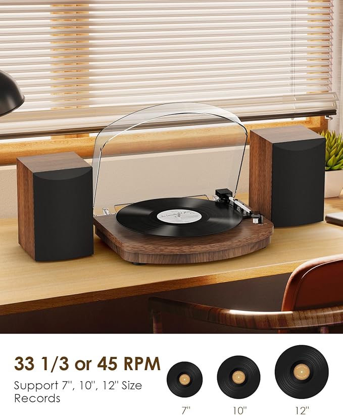 Vinyl Record Player with Dual Stereo Speakers, Belt Drive Turntable with - Image 5