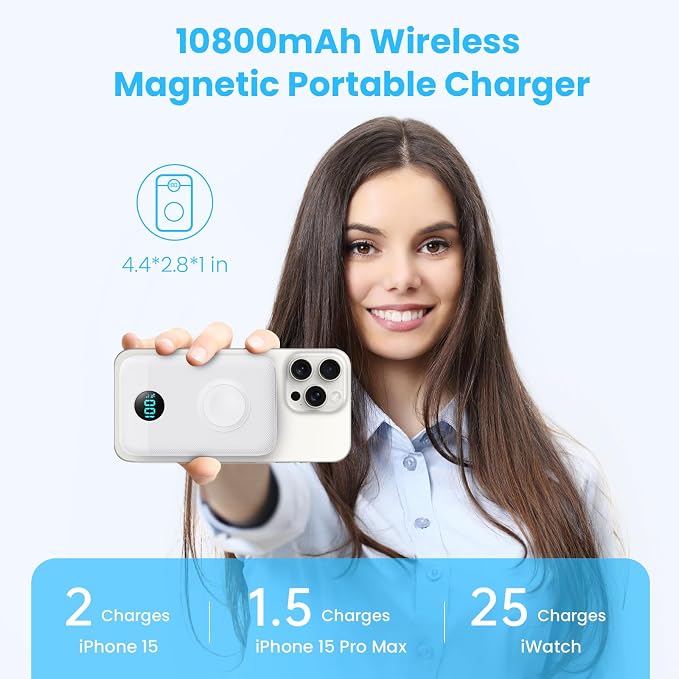 Magnetic Portable Charger 10800mAh, 4-in-1 Wireless Power Bank - Image 4