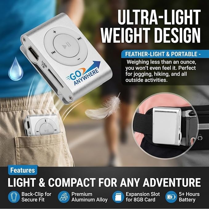 Sport MP3 Players with Clip, Portable Music Player, Screenless MP3 Players - Image 3